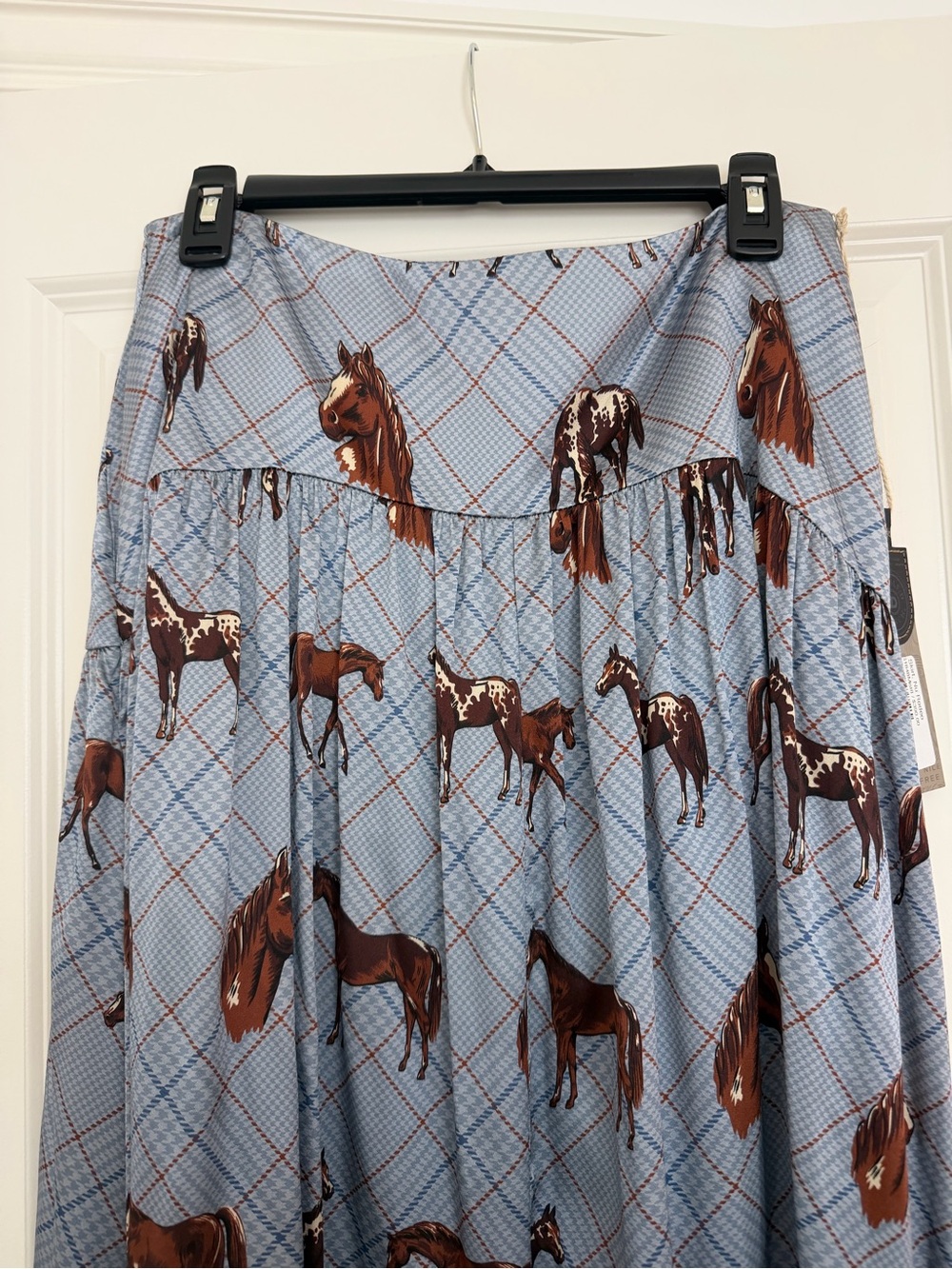 Double D Women's Horse Print Maxi Skirt in Light Blue and Brown - Picture 5 of 7
